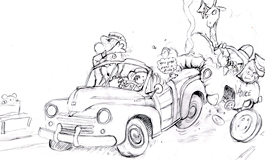  ‘Driving Exam’  Coloring page of Mort the Koala Bear having a car crash during his driving exam.  